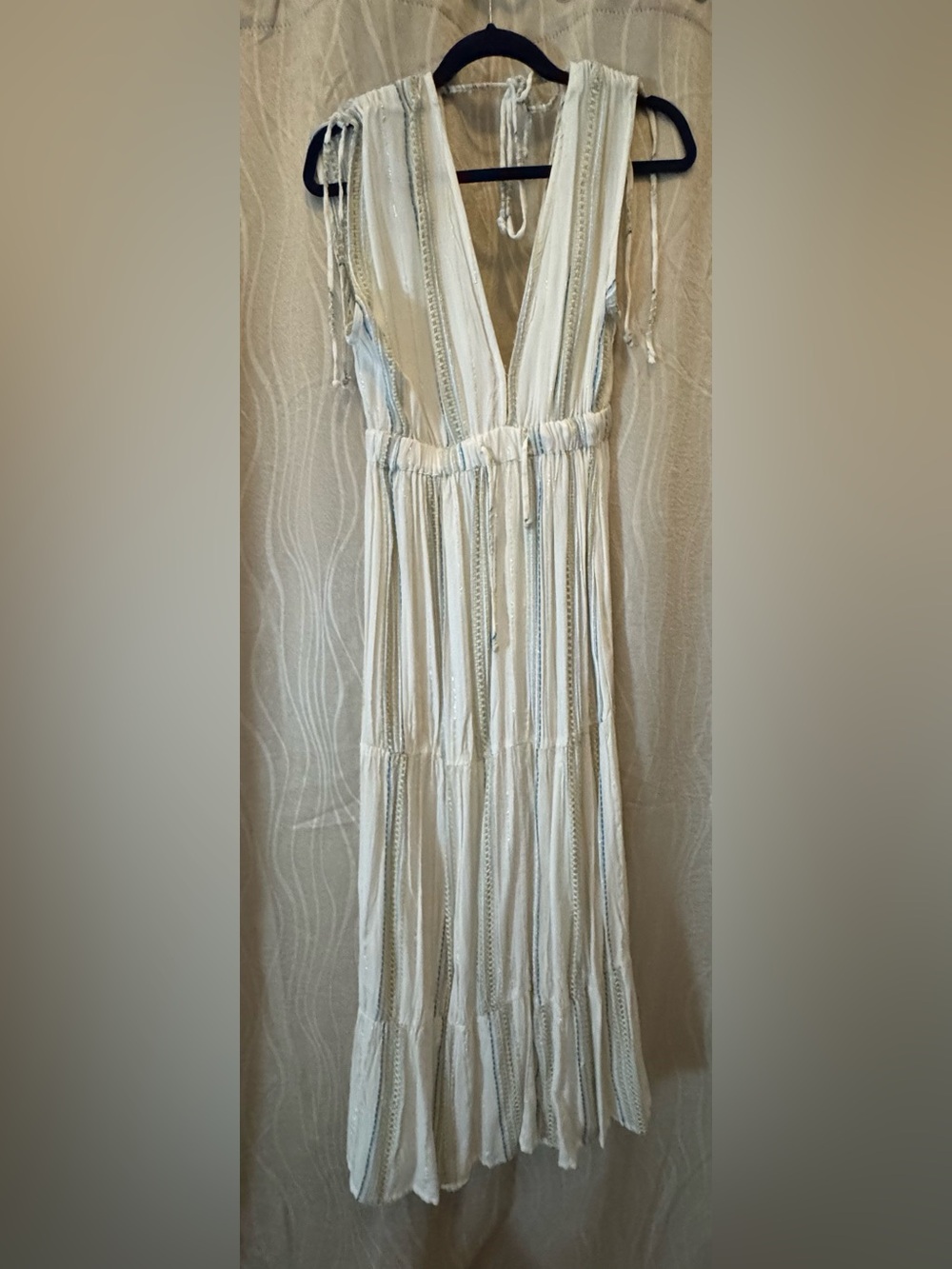 Elan Cream and White Boho Maxi Dress